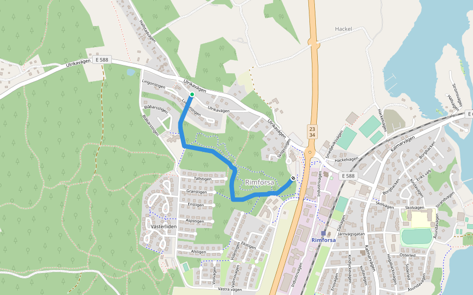 Myrstigen walking route map in Rimforsa
