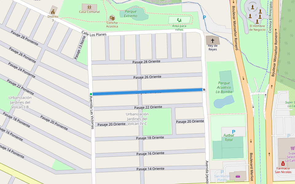 Pasaje 24 Oriente walking route map in Santa Tecla