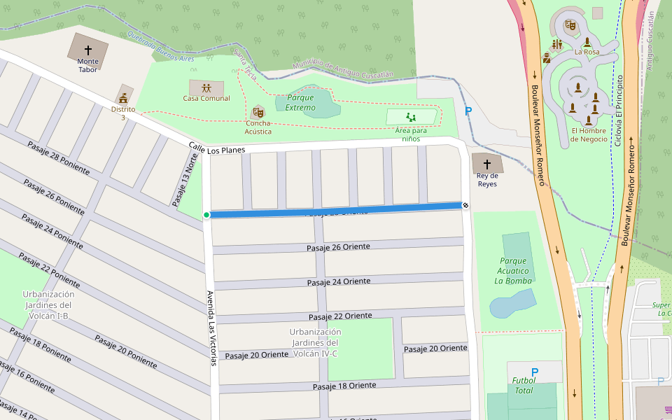 Pasaje 28 Oriente walking route map in Santa Tecla