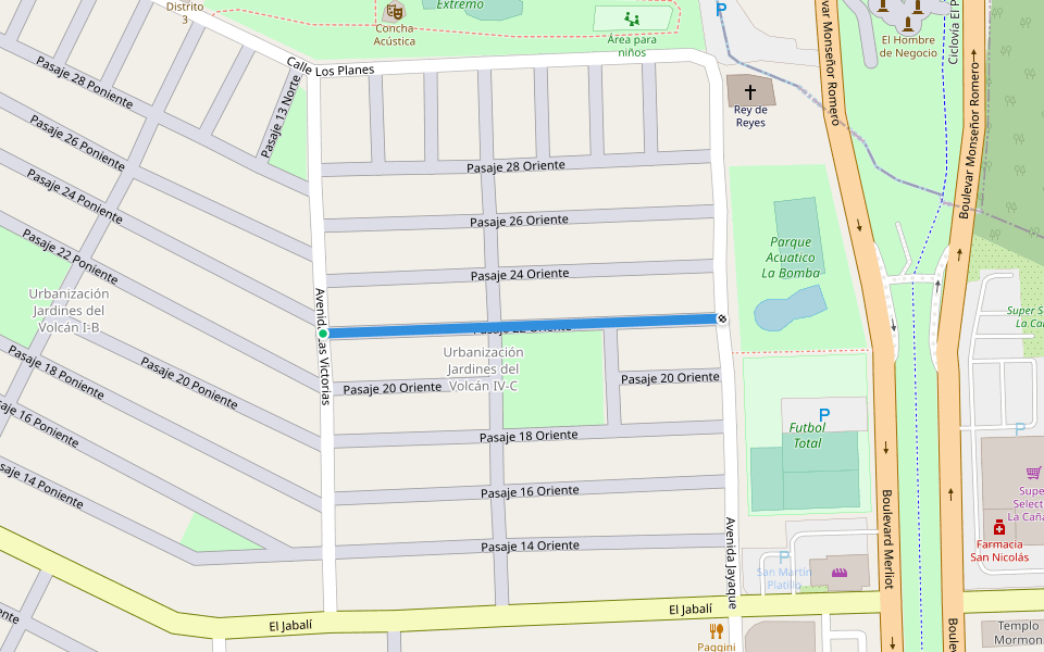 Pasaje 22 Oriente walking route map in Santa Tecla