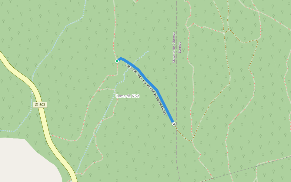 Camí del Grau a la Muntanya de les Mines walking route map in Maçanet de Cabrenys