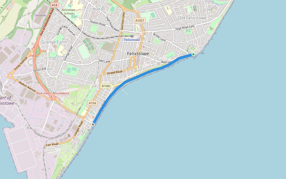 The Promenade walking route map in Felixstowe