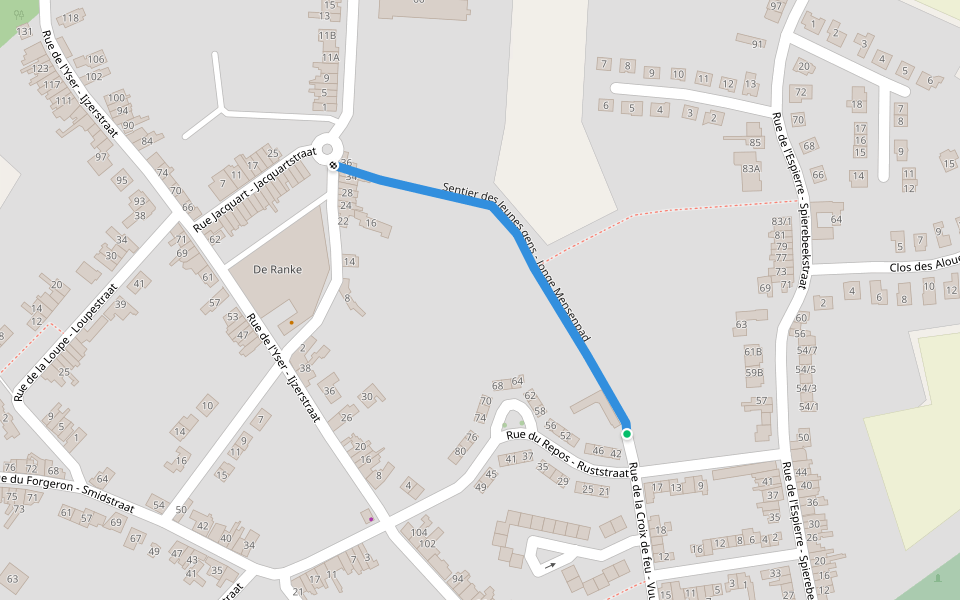 Sentier des jeunes gens walking route map in Mouscron