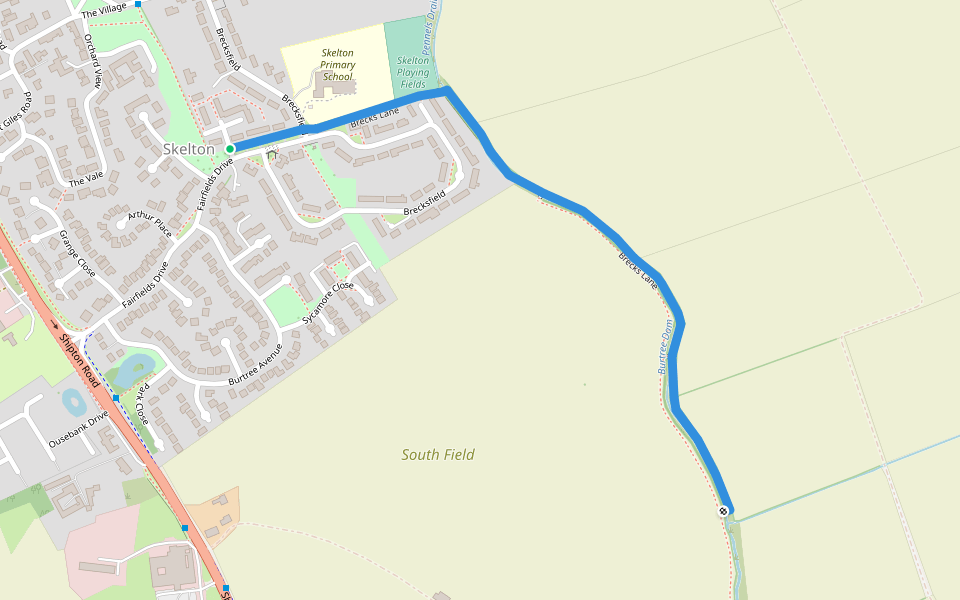 Brecks Lane walking route map in Skelton