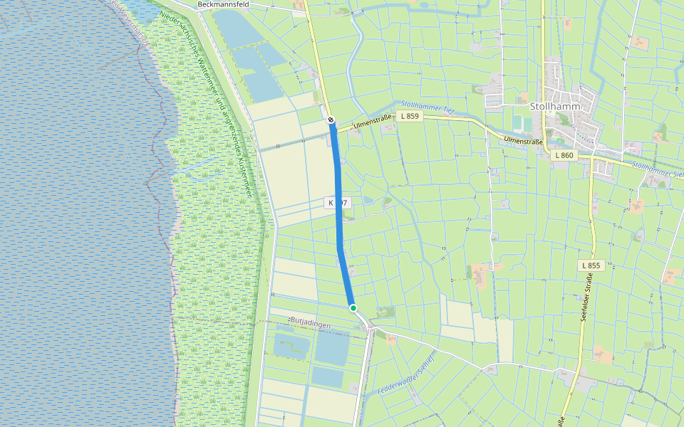 Stollhammer Deich walking route map in Butjadingen