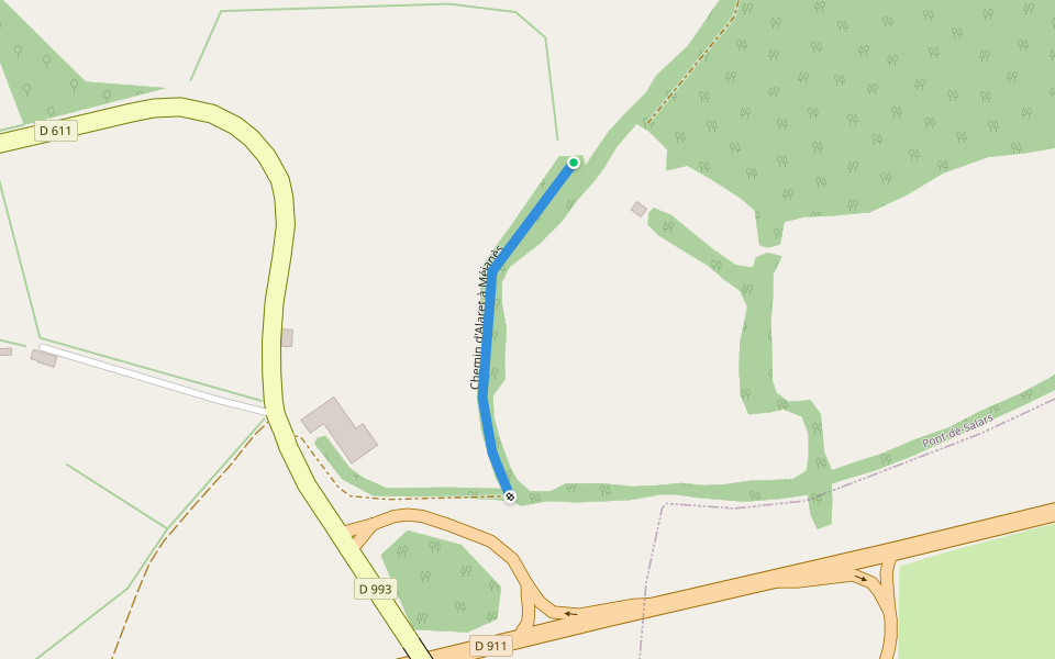 Chemin d'Alaret à Méjanès walking route map in Pont-de-Salars