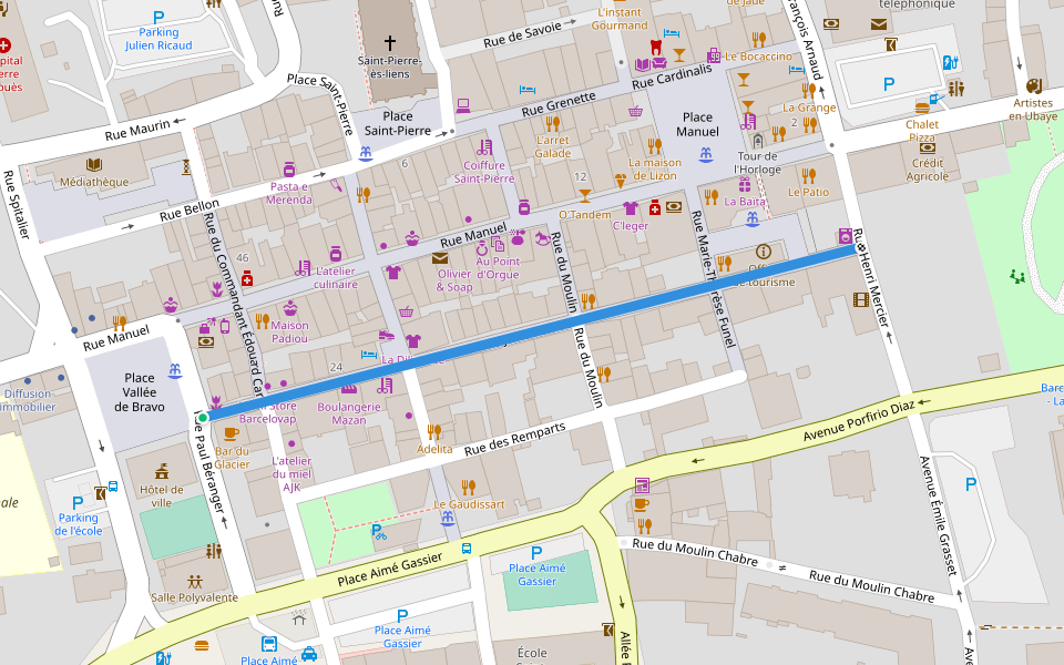 Rue Jules Béraud walking route map in Barcelonnette