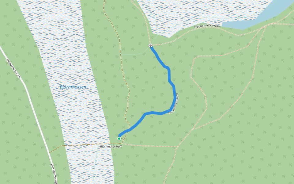 Helgonmossleden walking route map in Sala