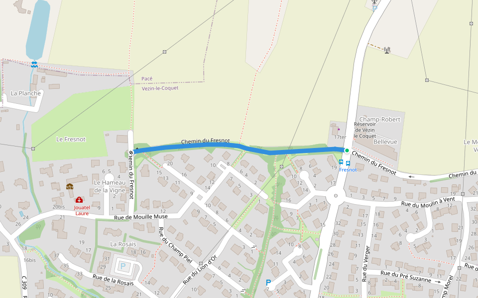 Chemin du Fresnot walking route map in Vezin-le-Coquet
