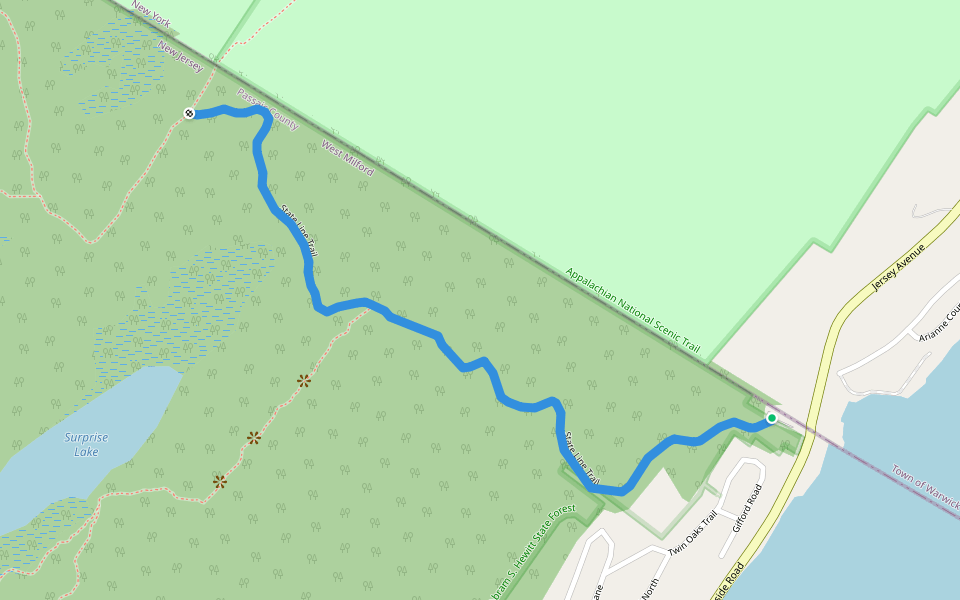 State Line Trail walking route map in Greenwood Lake