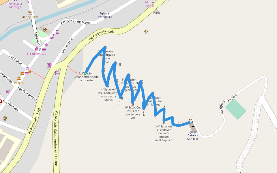Vía Crucis Portovelo San José walking route map in Portovelo