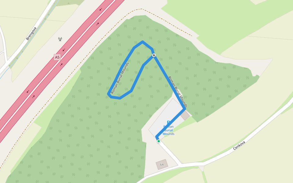 Roman Burial Mounds walking route map in Cenkova