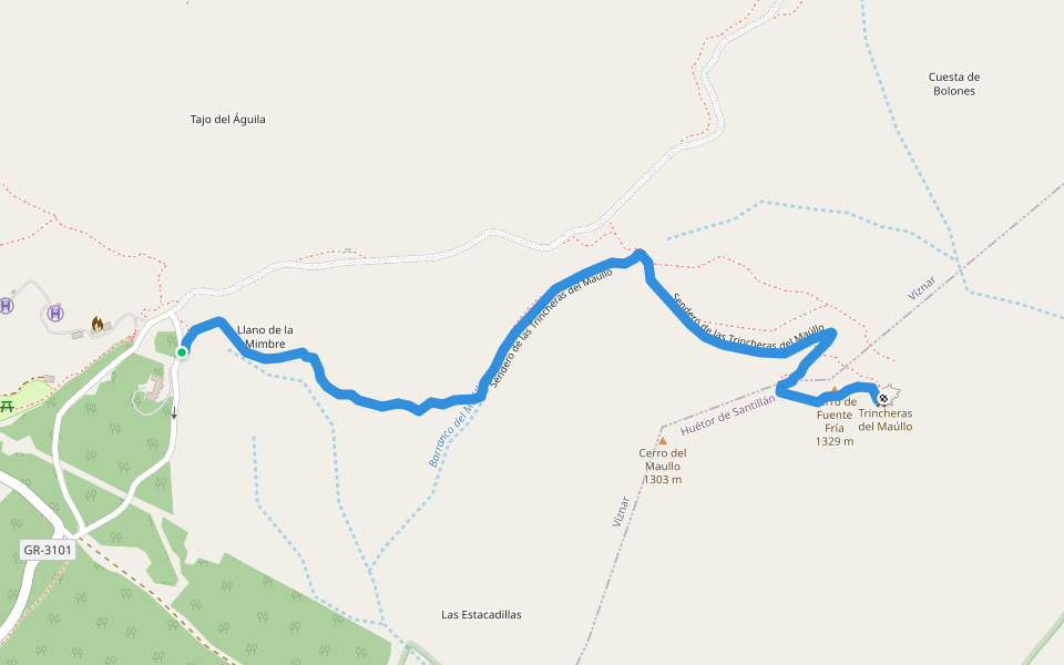 Sendero de las Trincheras del Maúllo walking route map in Viznar