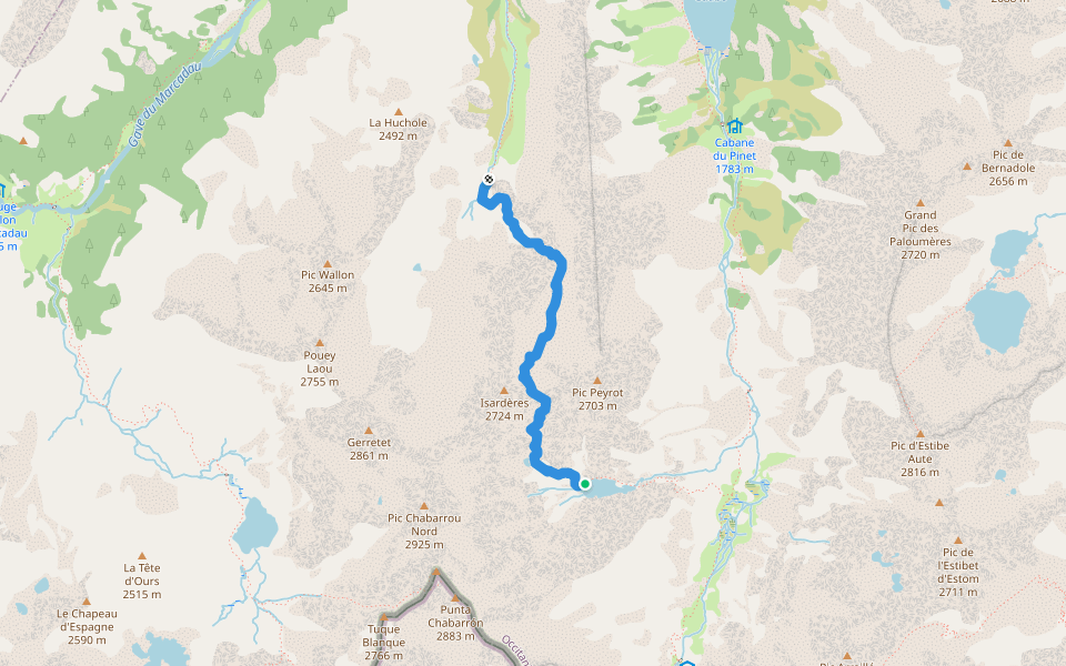 Sentier du Lac du Chabarrou au Vallon de Pouey Trenous walking route map in Cauterets