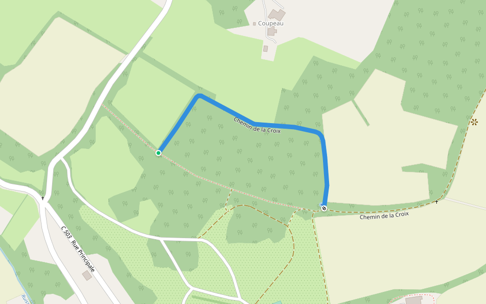 Chemin de la Croix walking route map in Poudenas