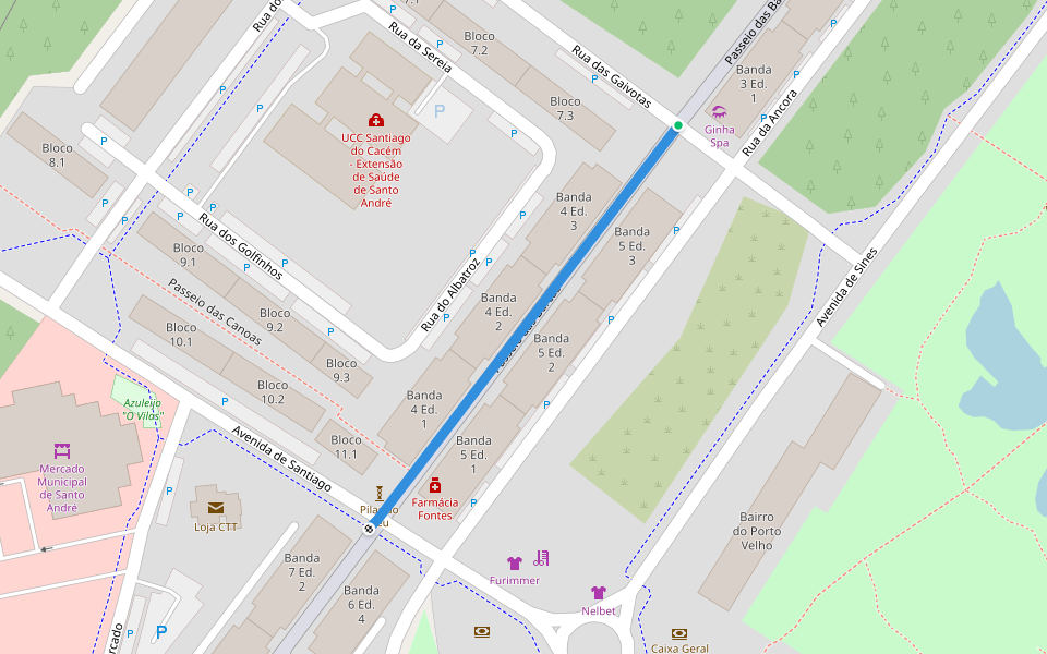 Passeio das Barcas walking route map in Santiago do Cacém