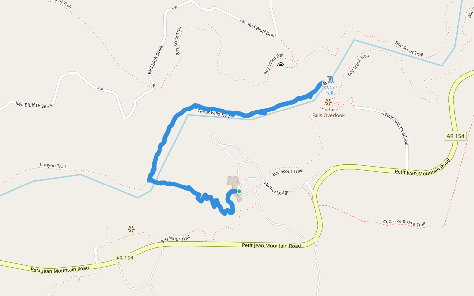 Cedar Falls Trail walking route map in Morrilton