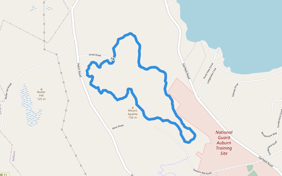 Blue walking route map in Auburn