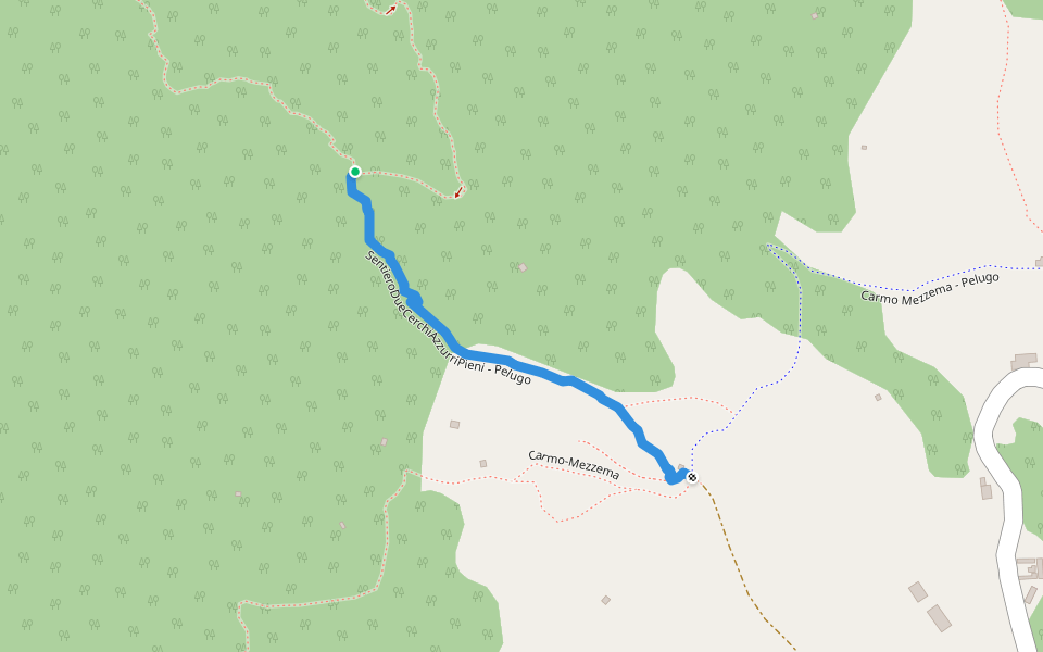 SentieroDueCerchiAzzurriPieni - Pelugo walking route map in Mezzema