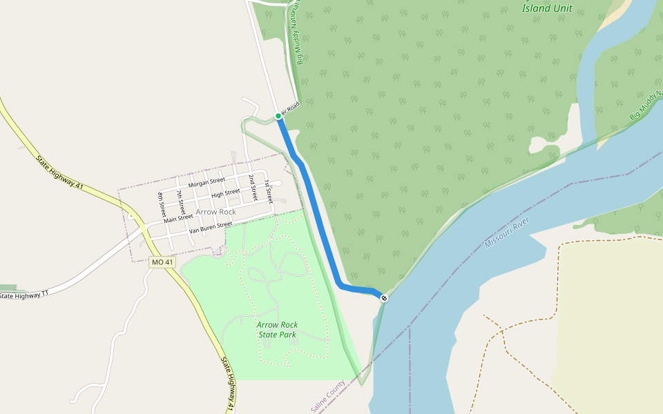 Lewis and Clark Trail of Discovery walking route map in Arrow Rock