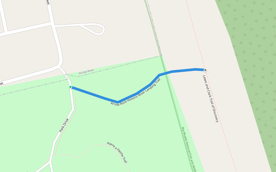 Arrow Rock Historic River Landing Trail walking route map in Nelson