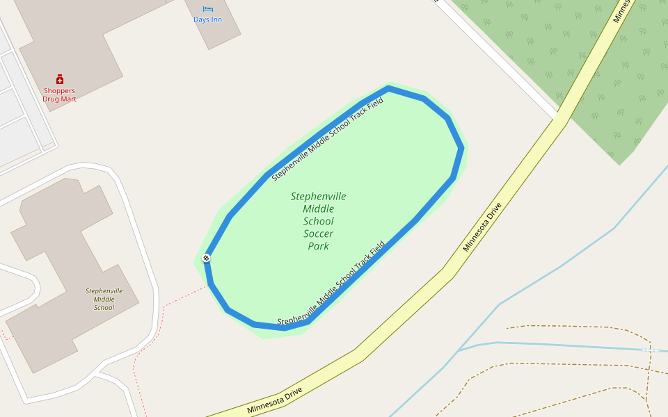 Stephenville Middle School Track Field walking route map in Stephenville