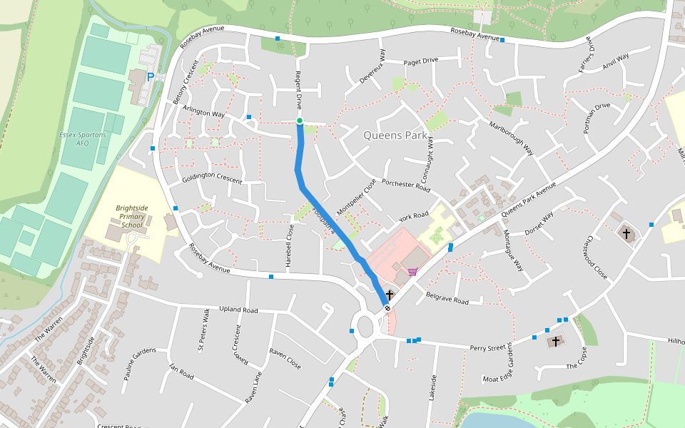 Footpath 4 walking route map in Billericay