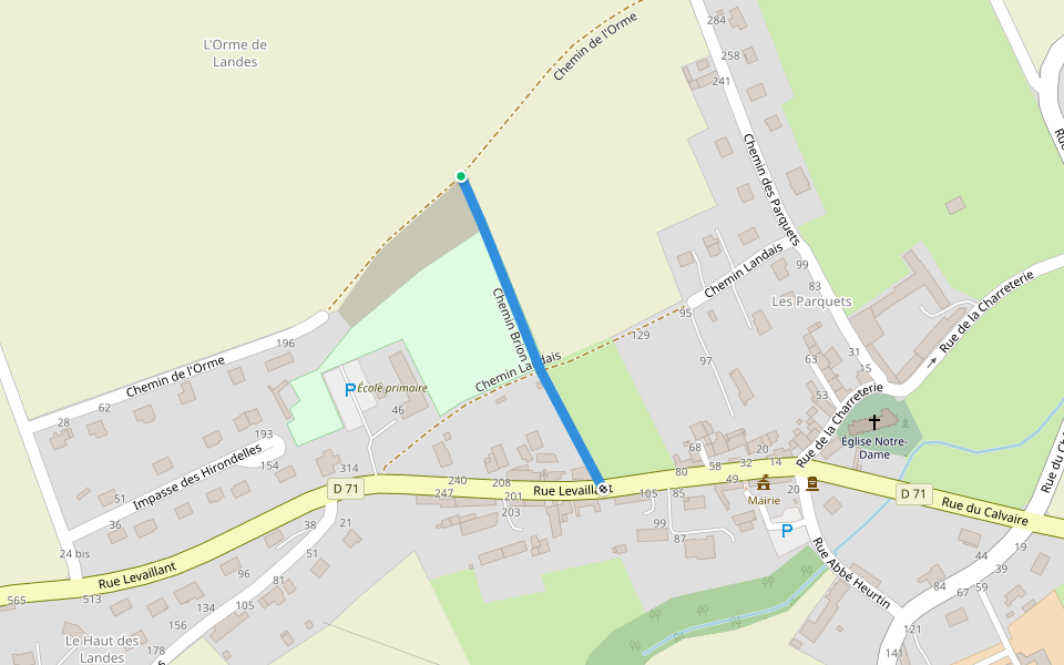 Chemin Brion walking route map in Landes-sur-Ajon