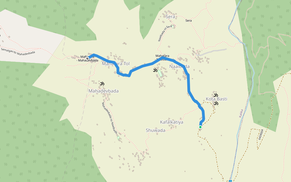 Mahatara to Naaibada walking route map in Gela