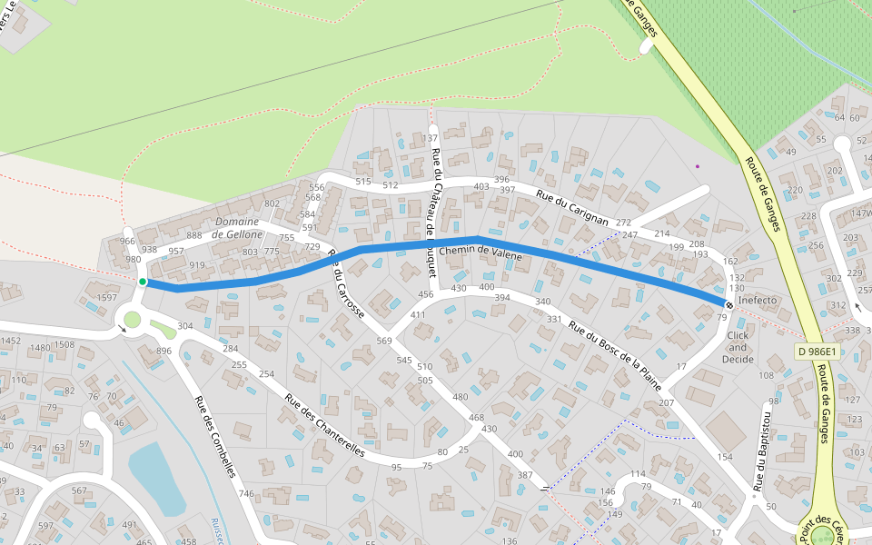 Chemin de Valene walking route map in Saint-Gély-du-Fesc