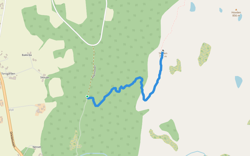 Sti til Skruen walking route map in Rennebu
