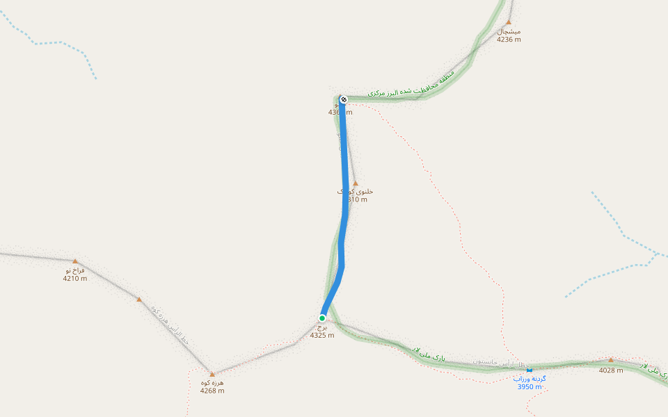 مسیر تیغه ژاندارک و مسیر قله خلنو walking route map in Darband Sar