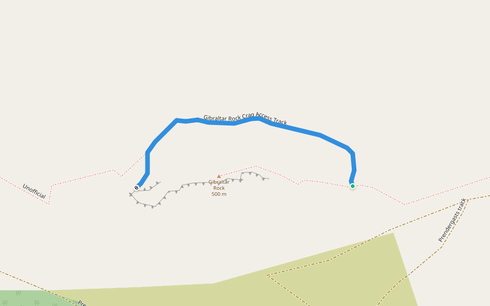 Gibraltar Rock Crag Access Track walking route map in Tai Tapu