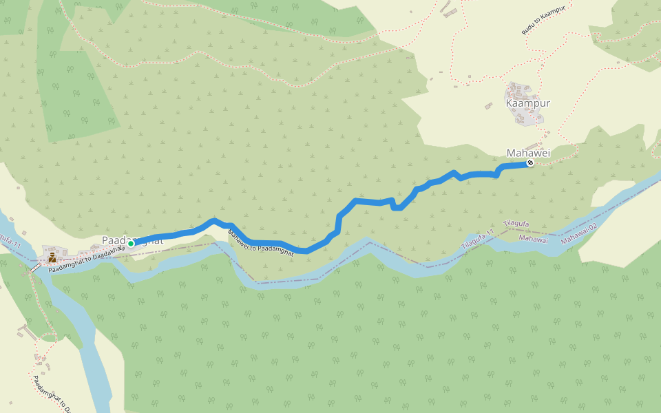 Mahawei to Paadamghat walking route map in Odanaku