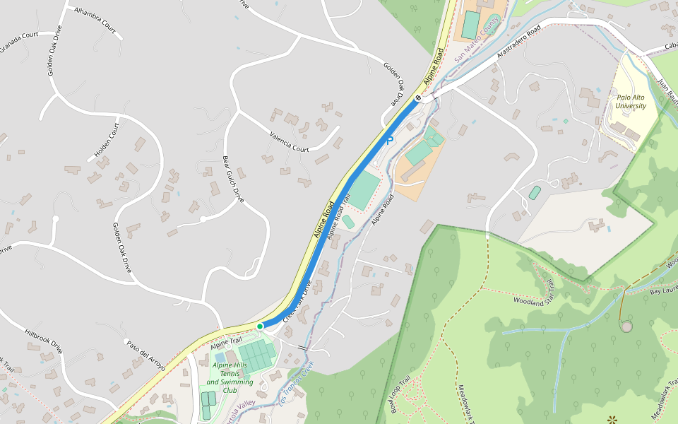 Alpine Road Trail walking route map in Portola Valley