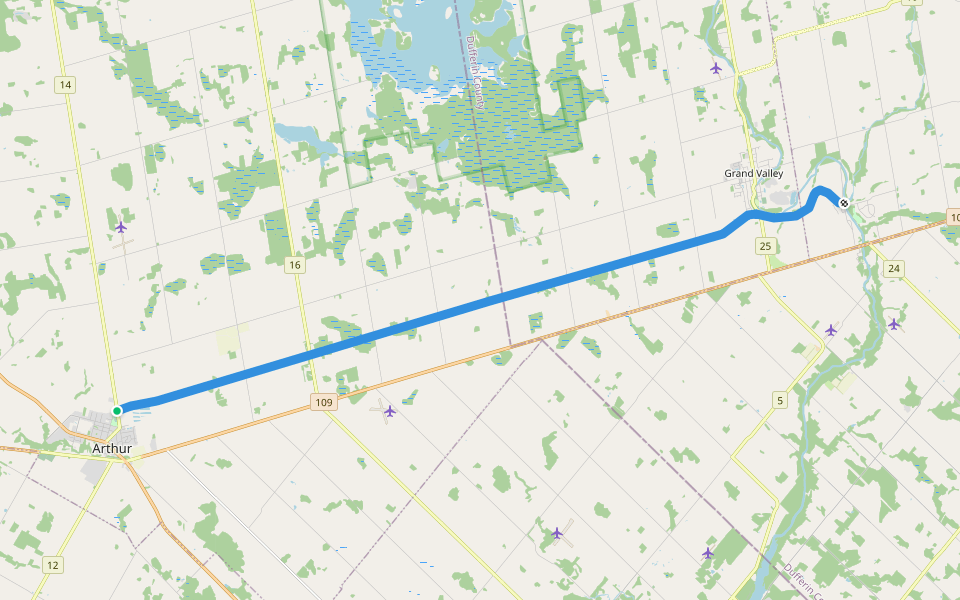 Upper Grand Trailway walking route map in Arthur
