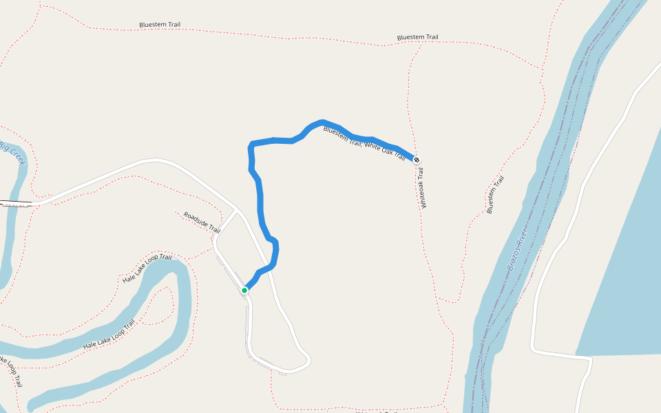 Bluestem Trail; White Oak Trail walking route map in Needville