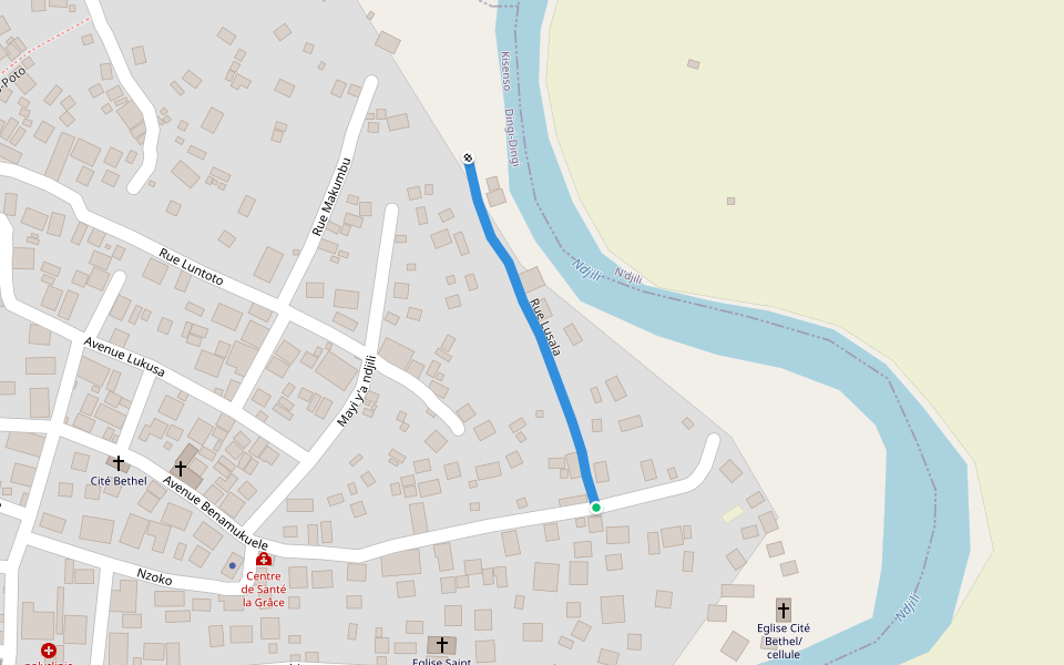 Rue Lusala walking route map in Kinshasa