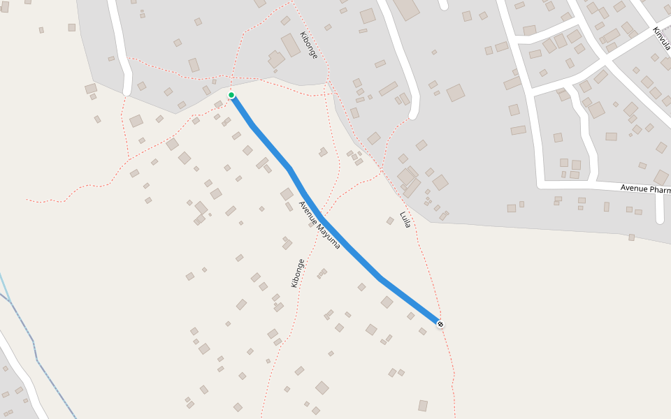 Avenue Mayuma walking route map in Kinshasa