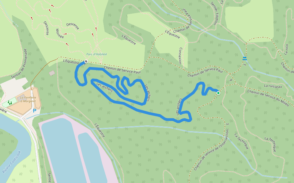 Les archers walking route map in Coaticook