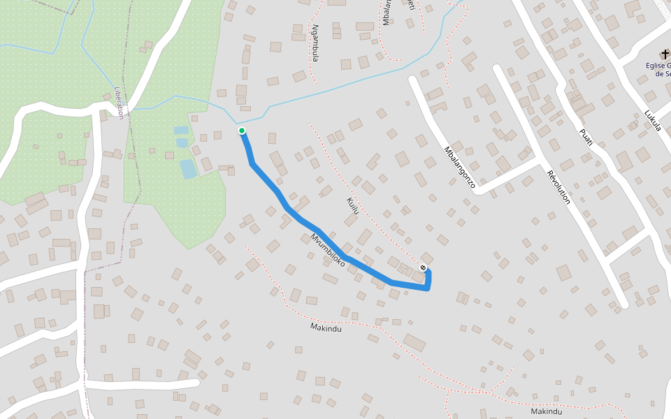 Mvumbiloko walking route map in Kinshasa