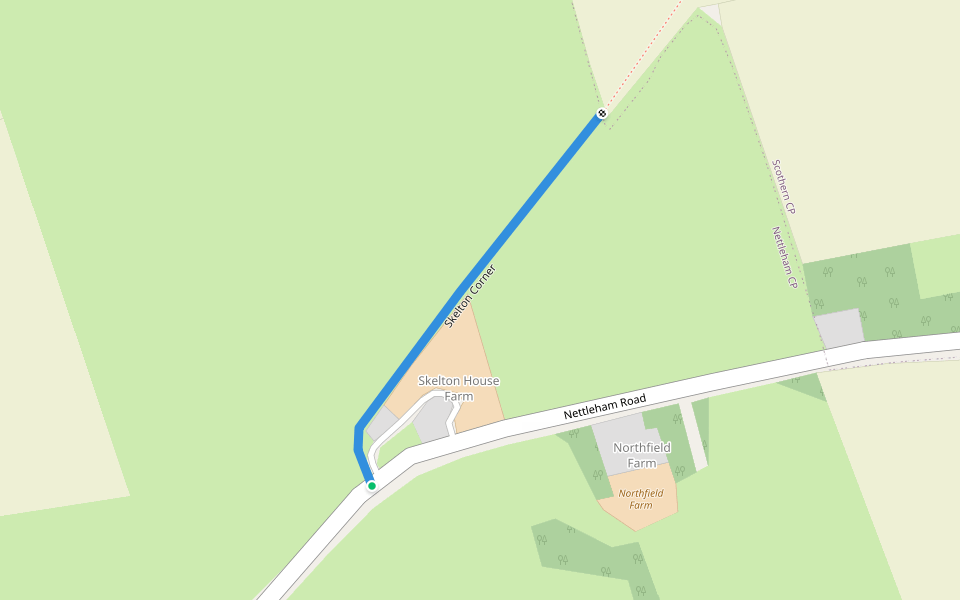 Skelton Corner walking route map in Nettleham