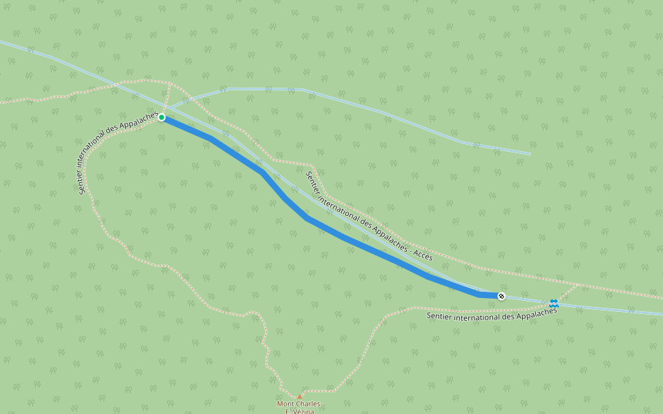 Sentier international des Appalaches - Accès walking route map in Saint-Jean-de-Cherbourg