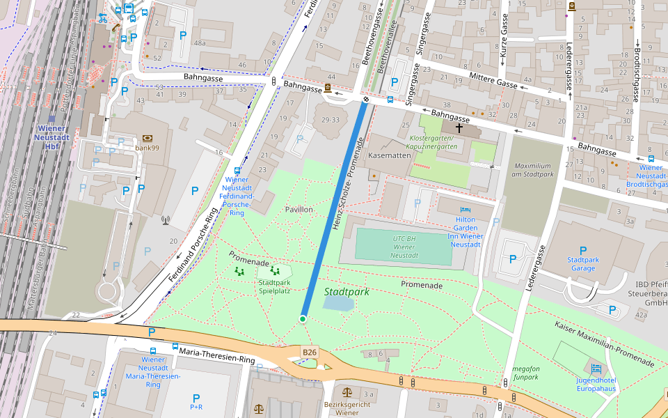 Heinz-Scholze- Promenade walking route map in Wiener Neustadt