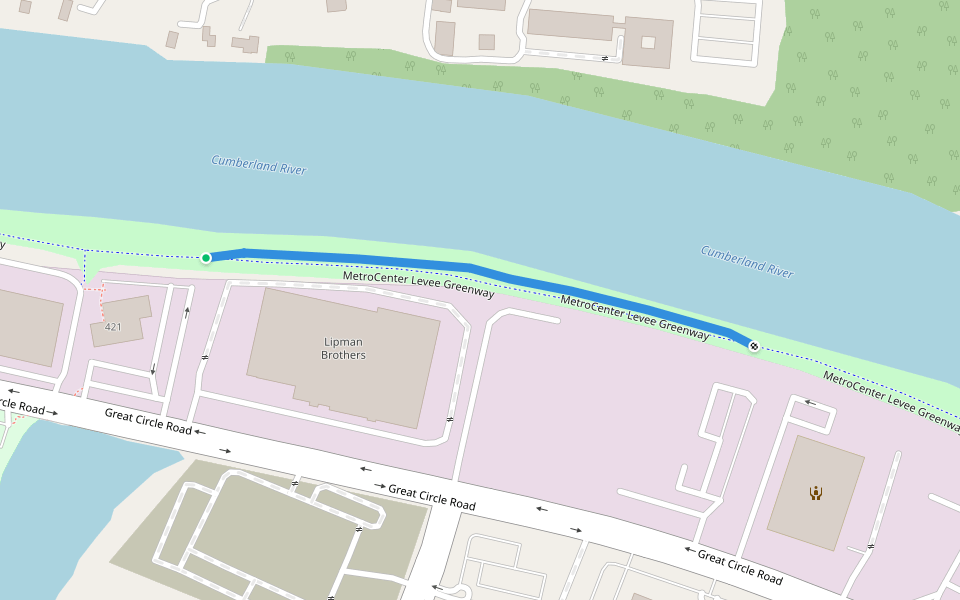 MetroCenter Levee Greenway walking route map in Nashville