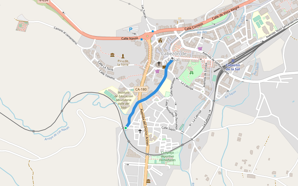 Paseo de Ambrosio Calzada walking route map in Cabezón de la Sal