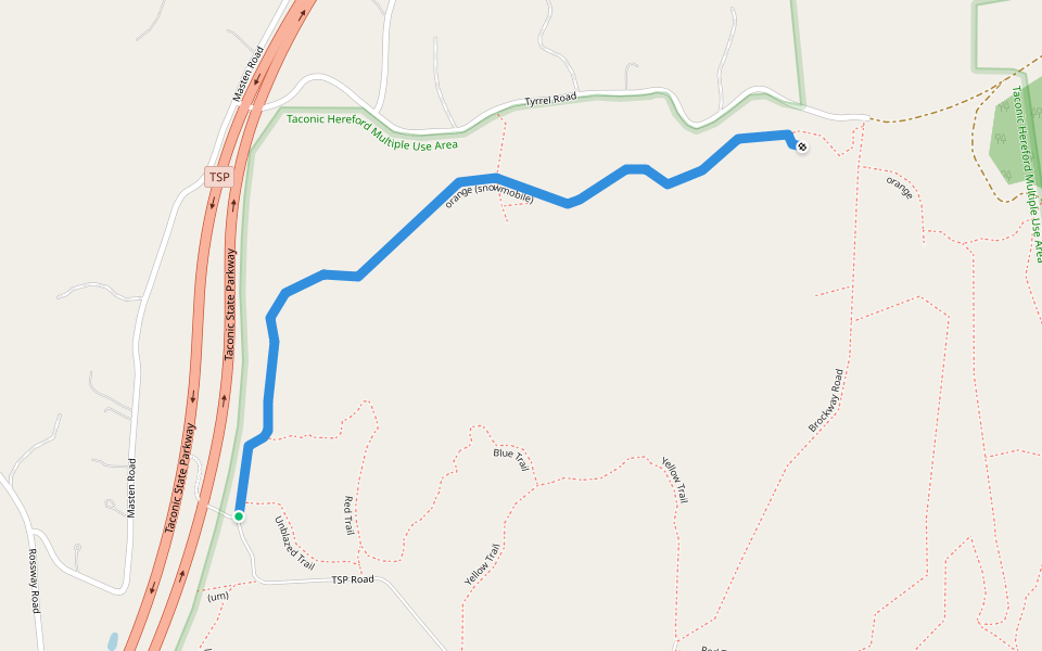 orange (snowmobile) walking route map in Pleasant Valley