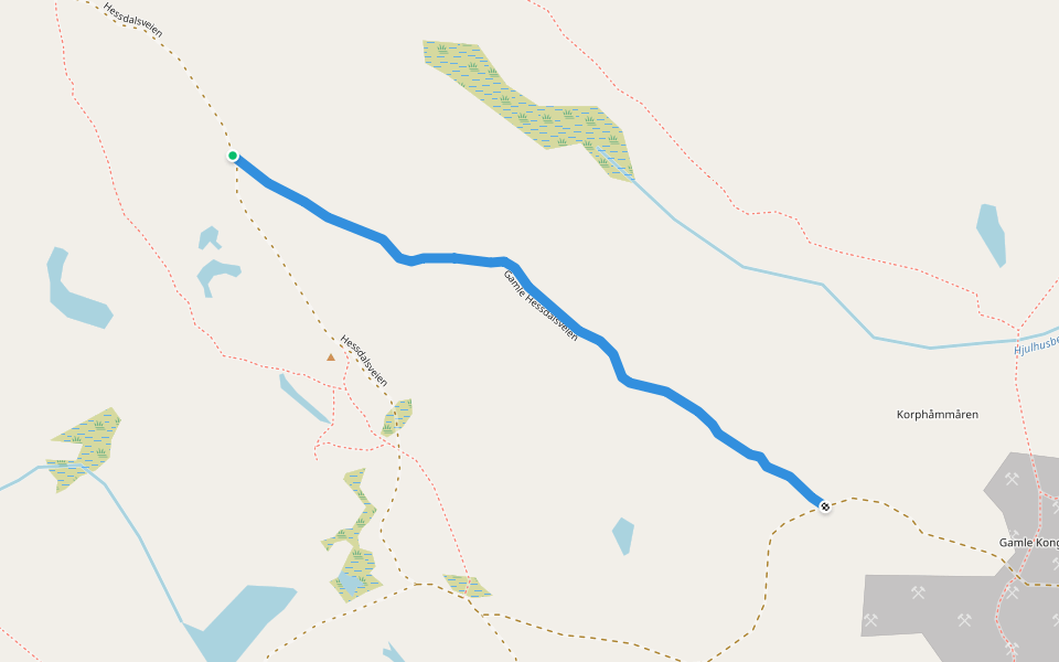 Gamle Hessdalsveien walking route map in Glåmos