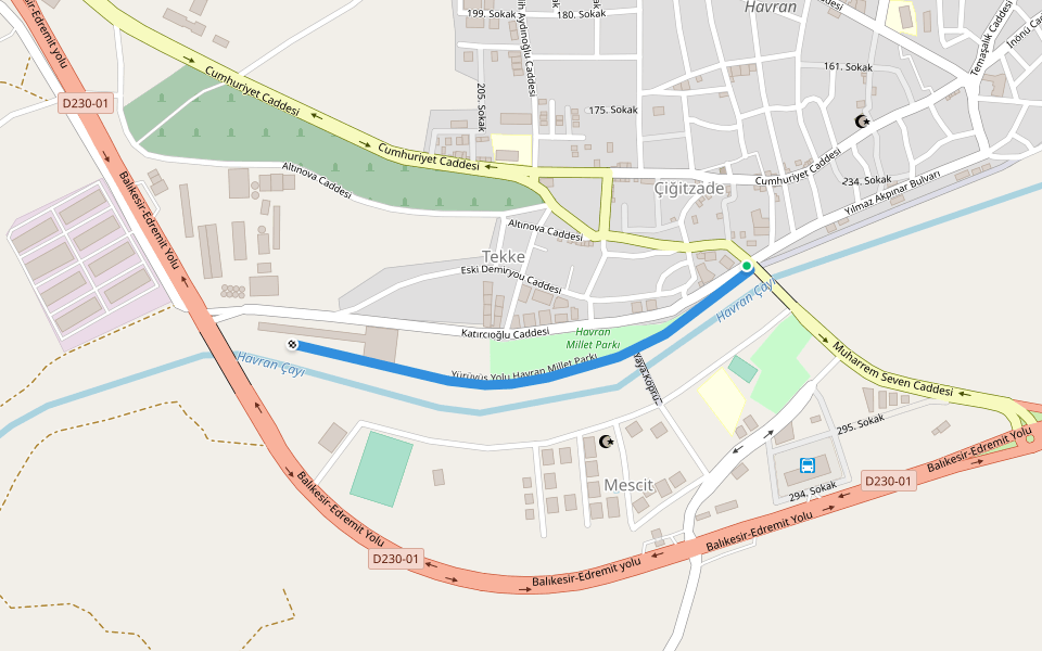 Yürüyüş Yolu Kavaklı Park walking route map in Susurluk