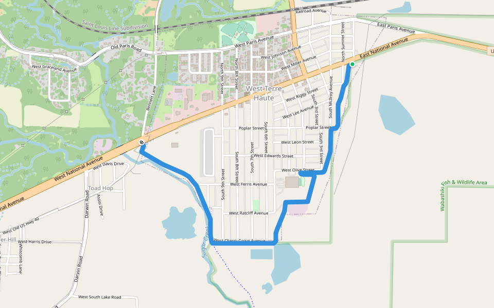 Wabashiki Trail walking route map in West Terre Haute